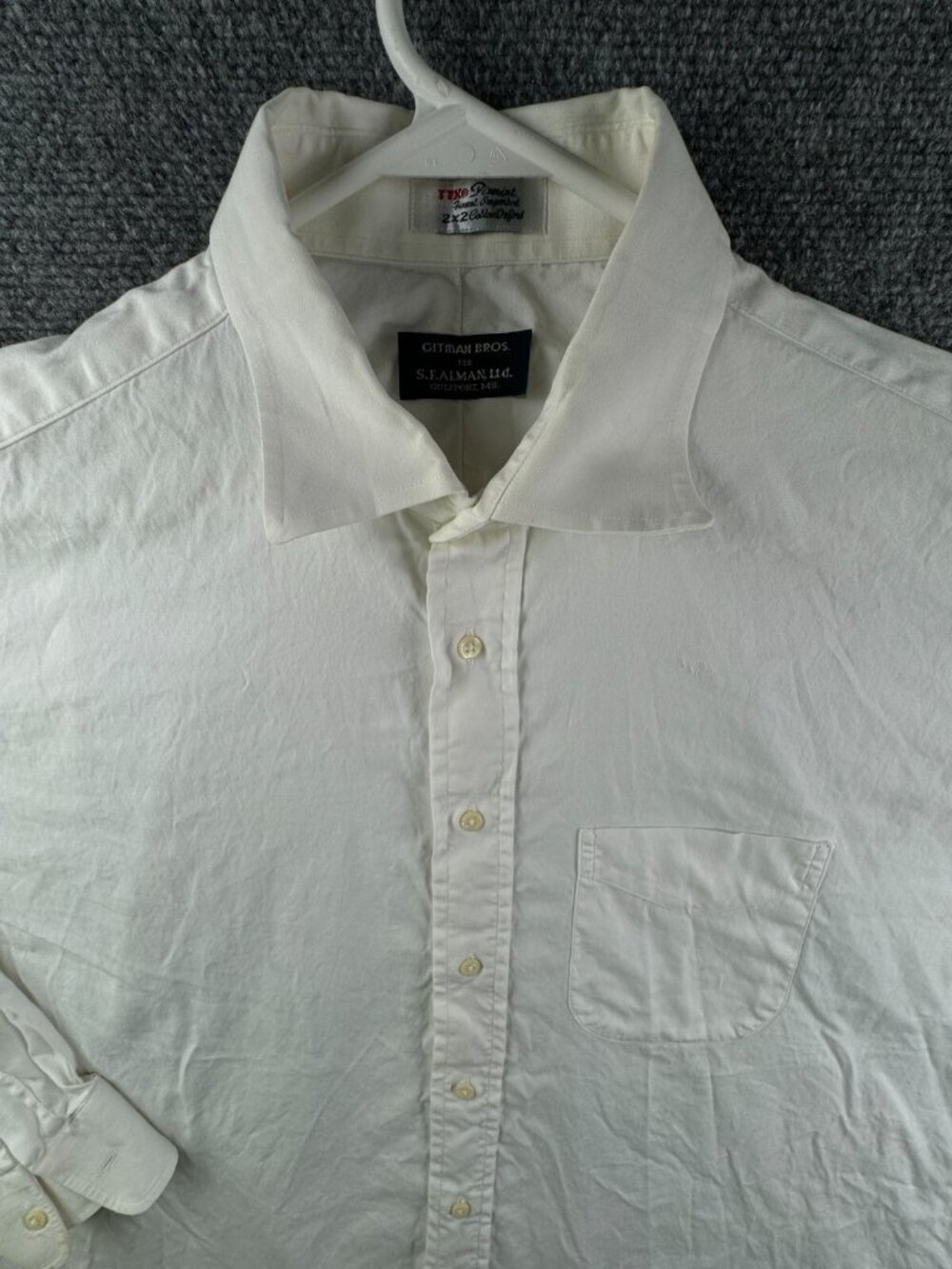 Gitman Bros USA Button Up Shirt TTX Oxford Long Sleeve Men White 17.5 34 Cotton